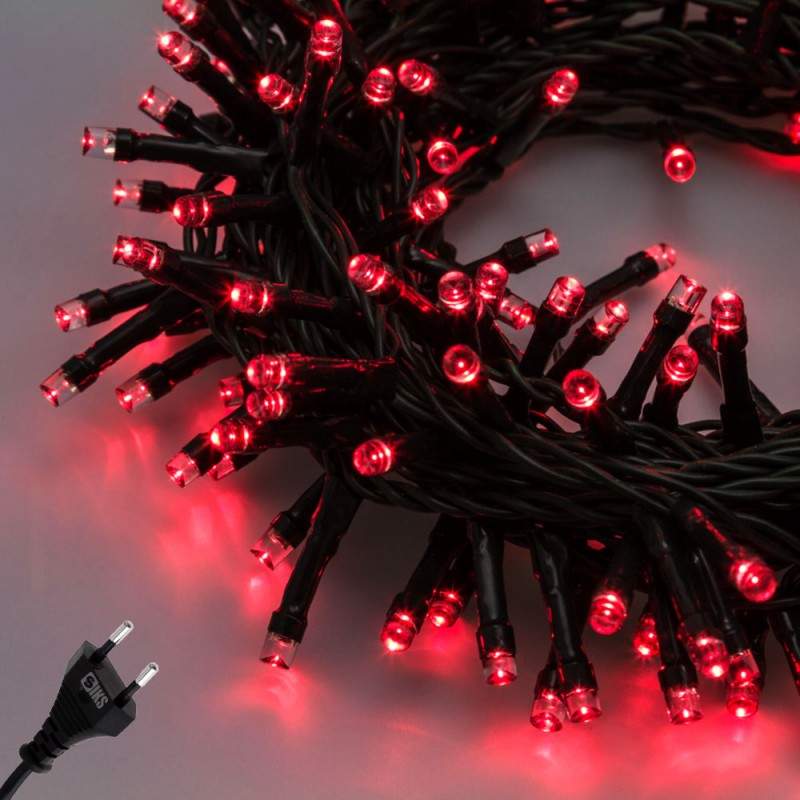 Instalatie De Craciun LED Liniara SIKS, Cu 100 De LED-uri, 8 Metri Lungime, Fir Verde Inchis, Rosu
