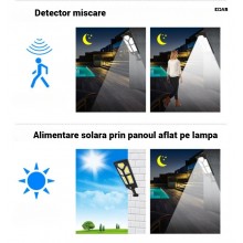 Lampa Solara Stradala LED EDAR, 182 LED-uri Puternice, Unghi Reglabil 180°, IP65, Baterie 2400 mAh, Panou Solar Integrat, Car...