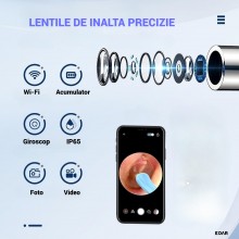 Aparat EDAR Pentru Curatare Urechi cu Camera Video Full HD, Otoscop Wireless Pentru Telefon, Set cu 6 Rezerve, Incarcare USB,...