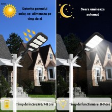 Lampa Solara Stradala LED EDAR, 279 LED-uri Puternice, Senzor de Lumina si Miscare, Unghi de Detectie 120°, IP65, Panou Solar...