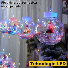 Instalatie Craciun SIKS, Perdea Cu Globuri Luminoase, 10 Figurine, Lungime 3 Metri, Alimentare Priza, Multicolor