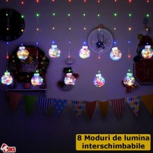 Instalatie Craciun SIKS, Perdea Cu Globuri Luminoase, 10 Figurine, Lungime 3 Metri, Alimentare Priza, Multicolor