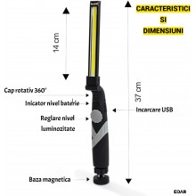 Lampa LED COB EDAR Portabila Cu Acumulator, Reglabila 360°, Magnetica, Cu Incarcare USB – Ideala Pentru Mecanici, Atelier, Ca... Lampa LED COB EDAR Portabila Cu Acumulator, Reglabila 360°, Magnetica, Cu Incarcare USB – Ideala Pentru Mecanici, Atelier, Ca...