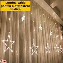 Instalatie Craciun SIKS, Perdea Stele, 3M, Interconectabila, Jocuri De Lumini, Alb Cald