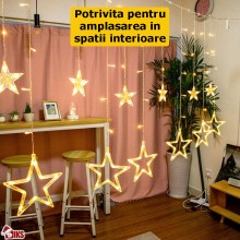 Instalatie Craciun SIKS, Perdea Stele, 3M, Interconectabila, Jocuri De Lumini, Alb Cald