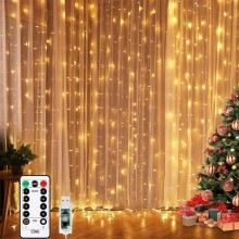 Instalatie De Craciun SIKS, 3 M X 3 M, Model Plasa USB, 8 Moduri, Perdea Alb Cald, 300 Leduri, Rezistenta La Apa, Luminozitat...