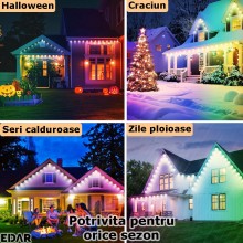 Instalatie Luminoasa De Craciun LED EDAR, Multicolora, Decorare Fatada Casa, Streasina, Lungime 15 metri, Rezistenta La Apa, ... Instalatie Luminoasa De Craciun LED EDAR, Multicolora, Decorare Fatada Casa, Streasina, Lungime 15 metri, Rezistenta La Apa, ...