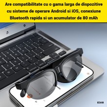 Ochelari de soare Bluetooth EDAR cu casti HIFI, sunet stereo, protectie UV si control prin butoane – Negru Ochelari de soare Bluetooth EDAR cu casti HIFI, sunet stereo, protectie UV si control prin butoane – Negru