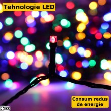 Instalatie De Craciun LED Liniara SIKS, Cu 300 De LED -uri , 20 Metri Lungime, Alimentare Priza, Fir Verde Inchis, Multicolor