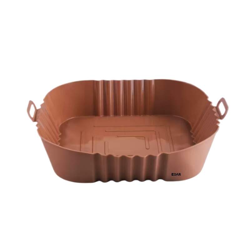 Tava Patrata Din Silicon EDAR, Universala, Pentru Air Fryer, Cuptor, Prajit, Gatit la Abur sau Copt, Reutilizabila, Maro