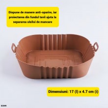 Tava Patrata Din Silicon EDAR, Universala, Pentru Air Fryer, Cuptor, Prajit, Gatit la Abur sau Copt, Reutilizabila, Maro