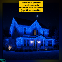 Instalatie De Craciun Tip Franjuri / Turturi SIKS, Potrivita Pentru Exterior/Interior, 8 Jocuri De Lumini, 6 Metri Lungime Ti...