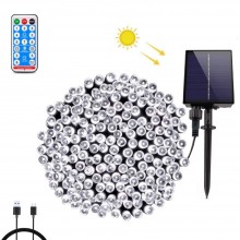 Instalatie De Craciun Liniara Solara SIKS Cu Telecomanda Pentru Exterior / Interior, 50 m, 500 LED-uri, Cu 8 Jocuri De Lumini...