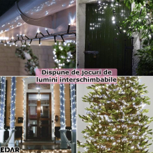 Instalatie Liniara Solara de Craciun EDAR, 50 m, 500 LED-uri Alb Rece, Telecomanda, 8 Jocuri de Lumini, Fir Verde Inchis, Pen...