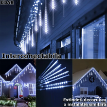 Instalatie De Craciun Led EDAR Tip Turturi Cu Efect De Lumina Curgatoare, Lungime 2 Metri, 8 Tuburi 50 Cm, Alb Rece