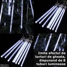 Instalatie De Craciun Led EDAR Tip Turturi Cu Efect De Lumina Curgatoare, Lungime 2 Metri, 8 Tuburi 50 Cm, Alb Rece