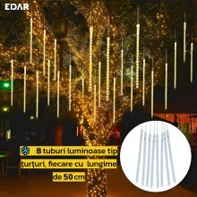 Instalatie De Craciun Led EDAR Tip Turturi Cu Efect De Lumina Curgatoare, Lungime 2 Metri, 8 Tuburi 50 Cm, Alb Cald