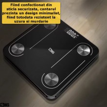 Cantar Electronic Inteligent De Baie SIKS Ecran De Sticla Securizata, Suporta Maxim 180 Kg, Electronic Cu Aplicatie Smart, Co...