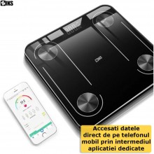 Cantar Electronic Inteligent De Baie SIKS Ecran De Sticla Securizata, Suporta Maxim 180 Kg, Electronic Cu Aplicatie Smart, Co...