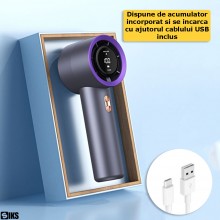 Ventilator De Mana Turbo SIKS, Portabil, Cu Ecran LCD, 200 Niveluri De Intensitate, Display Nivel Baterie, Incarcare Tip USB ...