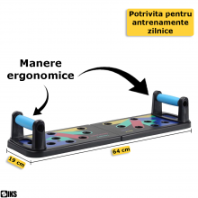 Placa Fitness SIKS Pentru Flotari Cu Manere, Multifunctionala, Antrenament Muschi Piept, Triceps, Umeri, 64 x 19 Cm, Multicolor