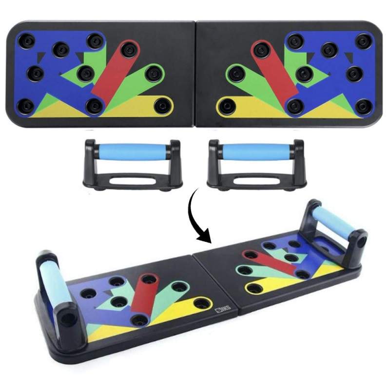 Placa Fitness SIKS Pentru Flotari Cu Manere, Multifunctionala, Antrenament Muschi Piept, Triceps, Umeri, 64 x 19 Cm, Multicolor