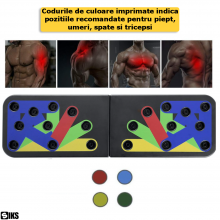Placa Fitness SIKS Pentru Flotari Cu Manere, Multifunctionala, Antrenament Muschi Piept, Triceps, Umeri, 64 x 19 Cm, Multicolor
