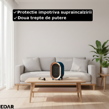 Aeroterma Electrica Portabila EDAR, Mini Incalzitor Rapid 1200W, Termostat Reglabil 2 Niveluri, Protectie Supraincalzire, Fun...