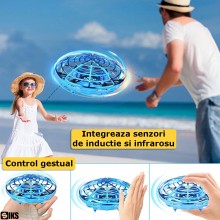 Mini Drona OZN SIKS, Model Disc Zburator Interactiv, Cu 5 Senzori Infrarosu, Lumina Led, Control Gestual, Incarcare USB, Alba...