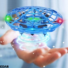 Disc Zburator Interactiv EDAR, Mini Drona OZN, Cu 5 Senzori Infrarosu, Lumina Led, Control Prin Gesturi, Incarcare USB, Albastru