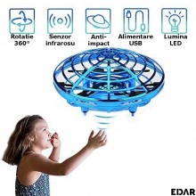 Disc Zburator Interactiv EDAR, Mini Drona OZN, Cu 5 Senzori Infrarosu, Lumina Led, Control Prin Gesturi, Incarcare USB, Albastru Disc Zburator Interactiv EDAR, Mini Drona OZN, Cu 5 Senzori Infrarosu, Lumina Led, Control Prin Gesturi, Incarcare USB, Albastru