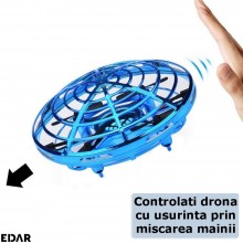 Disc Zburator Interactiv EDAR, Mini Drona OZN, Cu 5 Senzori Infrarosu, Lumina Led, Control Prin Gesturi, Incarcare USB, Albastru Disc Zburator Interactiv EDAR, Mini Drona OZN, Cu 5 Senzori Infrarosu, Lumina Led, Control Prin Gesturi, Incarcare USB, Albastru