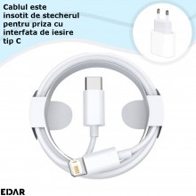 Incarcator Rapid EDAR Pentru Telefoane/Tablete, Cablu USB Tip C La Lightning, Stecher Priza, Alb