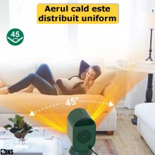 Aeroterma Electrica SIKS, Mini Incalzitor, Portabil, Incalzire Rapida 800/1200W, Termostat Reglabil 2 Trepte, Silentios, Cu P...