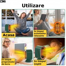 Aeroterma Electrica SIKS, Mini Incalzitor, Portabil, Incalzire Rapida 800/1200W, Termostat Reglabil 2 Trepte, Silentios, Cu P...