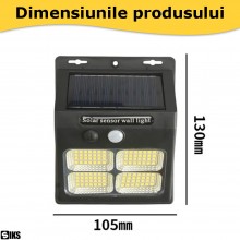 Lampa Solara de Exterior SIKS, 112 LED-uri Cu Senzor de Miscare, IP65, Rezistenta la Apa, Aplica Led Alimentata cu Energie So...