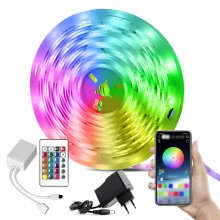 Kit Banda LED RGB SIKS Cu Control Prin Aplicatie Sau Telecomanda, Model Led 2835, 5 Metri, Conectare Bluetooth, Control Din T...