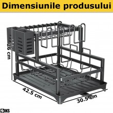Scurgator De Vase Dublu SIKS Cu Tava de Scurgere, 2 Niveluri, Suport Tacamuri Si Pahare, Organizator Farfurii, Dimensiuni 42....