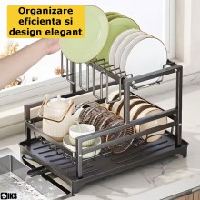 Scurgator De Vase Dublu SIKS Cu Tava de Scurgere, 2 Niveluri, Suport Tacamuri Si Pahare, Organizator Farfurii, Dimensiuni 42....