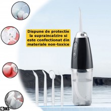 Irigator Bucal Portabil SIKS, 3 Programe, Rezervor 230ml, Protectie Supraincalzire, Materiale Non-Toxice, Dus Bucal Cu 4 Cape...