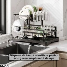 Scurgator Vase EDAR, Suport Pe 2 Niveluri, Cadru Metalic, Cu Suport Tacamuri Si Suport Pahare Incluse, Tava De Scurgere Din P...