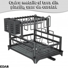 Scurgator Vase EDAR, Suport Pe 2 Niveluri, Cadru Metalic, Cu Suport Tacamuri Si Suport Pahare Incluse, Tava De Scurgere Din P...