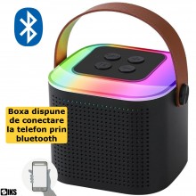 Boxa Cu Microfon Wireless SIKS Pentru Karaoke Cu Lumina RGB Led, Copii / Adulti, Kit 2 in 1, Aparat Portabil, Cu Conectare la...