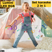 Boxa Cu Microfon Wireless SIKS Pentru Karaoke Cu Lumina RGB Led, Copii / Adulti, Kit 2 in 1, Aparat Portabil, Cu Conectare la...