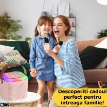 Boxa Cu Microfon Wireless SIKS Pentru Karaoke Cu Lumina RGB Led, Copii / Adulti, Kit 2 in 1, Aparat Portabil, Cu Conectare la...