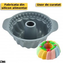 Forma SIKS pentru Copt Prajituri, Chec, Tort, Material Silicon, Rotunda, Usor De Curatat, 22x10 cm, Gri