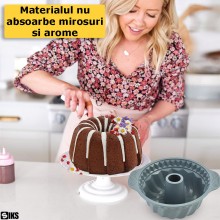 Forma SIKS pentru Copt Prajituri, Chec, Tort, Material Silicon, Rotunda, Usor De Curatat, 22x10 cm, Gri