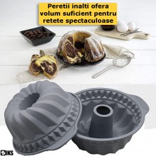 Forma SIKS pentru Copt Prajituri, Chec, Tort, Material Silicon, Rotunda, Usor De Curatat, 22x10 cm, Gri