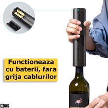 Set Tirbuson Electric Pentru Vin Cu Accesorii SIKS, Taietor Folie, Dop Cu Vidare, Aerator Turnare, Functionare Cu Baterii, Negru Set Tirbuson Electric Pentru Vin Cu Accesorii SIKS, Taietor Folie, Dop Cu Vidare, Aerator Turnare, Functionare Cu Baterii, Negru