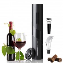 Set Tirbuson Electric Pentru Vin Cu Accesorii SIKS, Taietor Folie, Dop Cu Vidare, Aerator Turnare, Functionare Cu Baterii, Negru